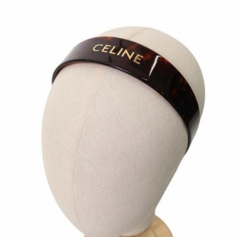CELINE Tortoiseshell Logo Headband in Brown